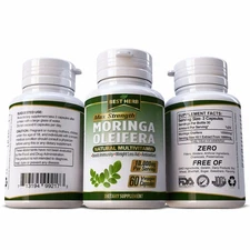 MORINGA OLEIFERA LEAF PILLS 60 CAPSULES NATURAL MULTI VITAMIN 10,000mg ORGANIC