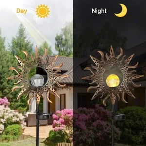 Jardin solaire LED Lights Outdoor Metal Decor Stake Light Crackle Glass Globe FF