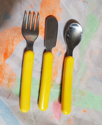 The First Years Toddler Fork Knife Spoon ~ Yellow Handle Flatware Utensils # 912