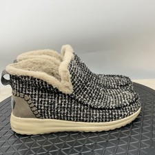Hey Dude Denny Shoes Women Size 5 Booties Boots Sneakers Black Tweed Fur Lined