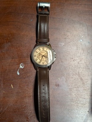 Fossil Men's Chronograph Quartz Watch Brown Leather Strap 22mm Gold Dial
