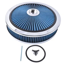 US 14" x 3" Air Cleaner Set Super Flow Washable Element Blue Recessed Chrome Top
