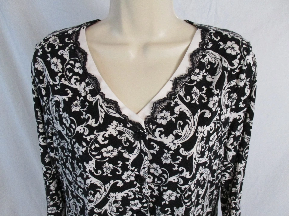 Soma женщин средний черный белый цветочный 3/4 рукав Sleepwear сна рубашка DD315 - Изображение 2 из 4