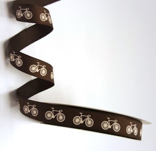 Elfenbein Fahrräder auf schokobraunem Ripsband Breite 16 mm Fahrrad - Bild 4 von 5