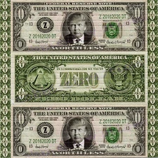 Donald Trump ZERO Dollar Bill Worthless BLOTTER ART perforated paper psychedelic