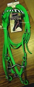 NEW-MUSTANG-TACK-WESTERN-PONY-BRIDLE-LIME-NYLON-W-ZEBRA-amp-BLING-HORSE-TACK-NR