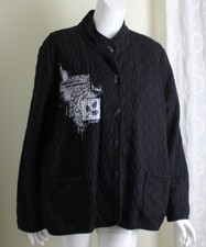 Focus Sz Xl Black Quilted Hand-painted Ooak Funky Art-to-wear Jacket Mint
