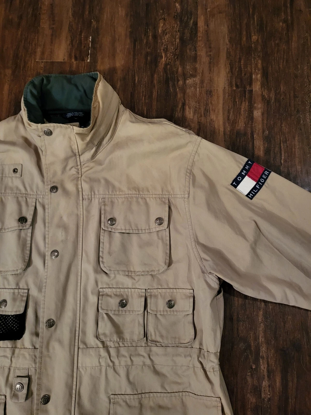 Rare Tommy Hilfiger 90s Outdoors Fishing Hunting Cotton Jacket Tan Beige Mens M
