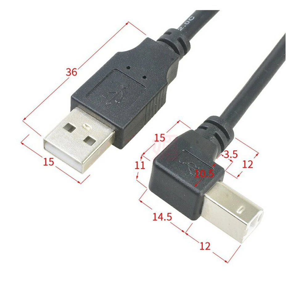 USB Printer Cable Lead Type A Right Angle Male to B Right Angle Male 0.3-5Metres - Image 2 of 4