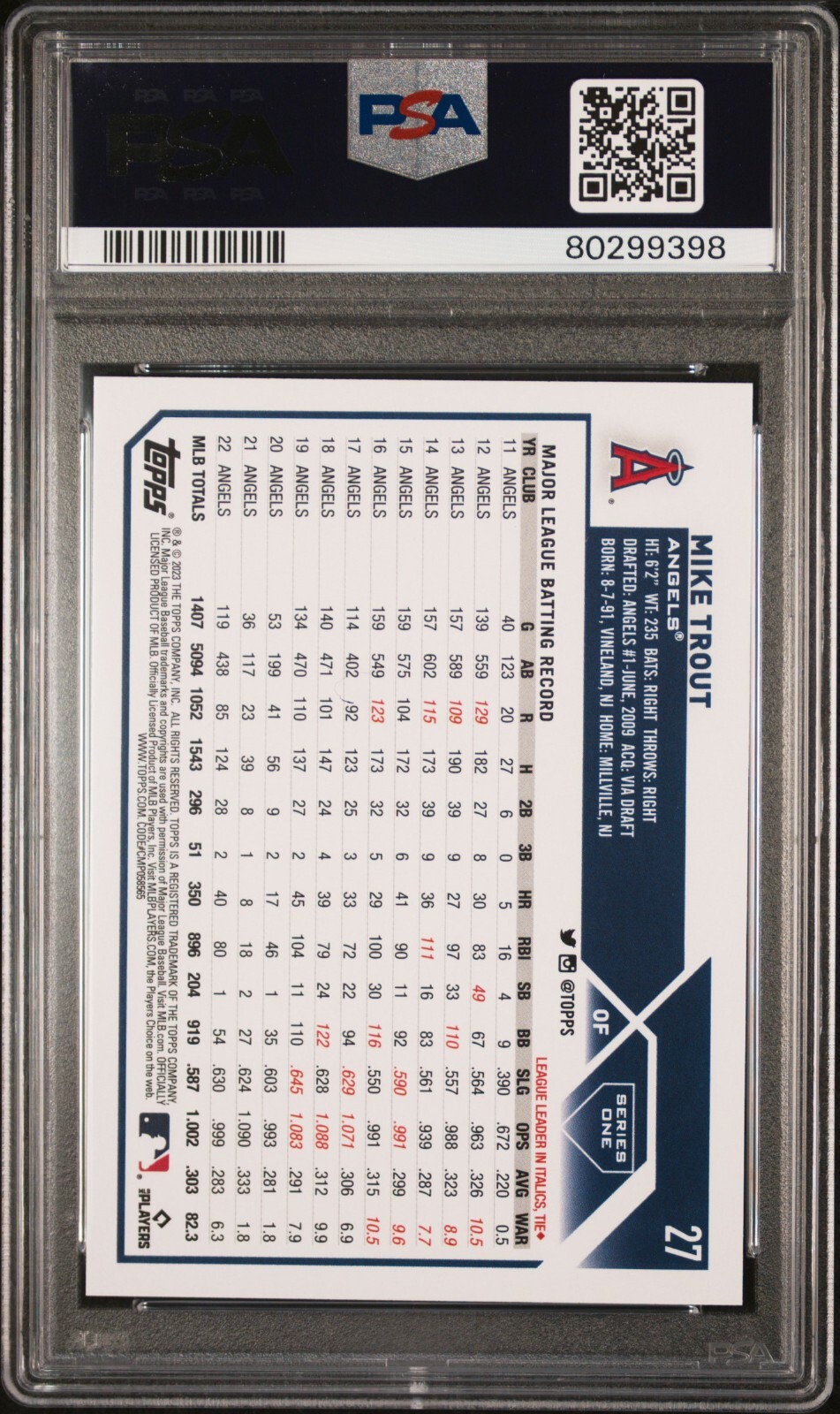 Mike Trout Los Angeles Angels 2023 Topps Gold Star #27 PSA 10 Gem Mint view 2