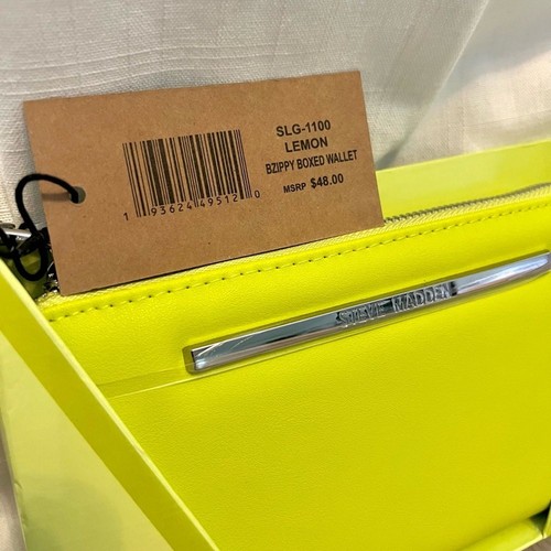 Steve Madden BZIPPY Box Zip Wallet Wristlet - Lemon Yellow/Green - Picture 3 of 5