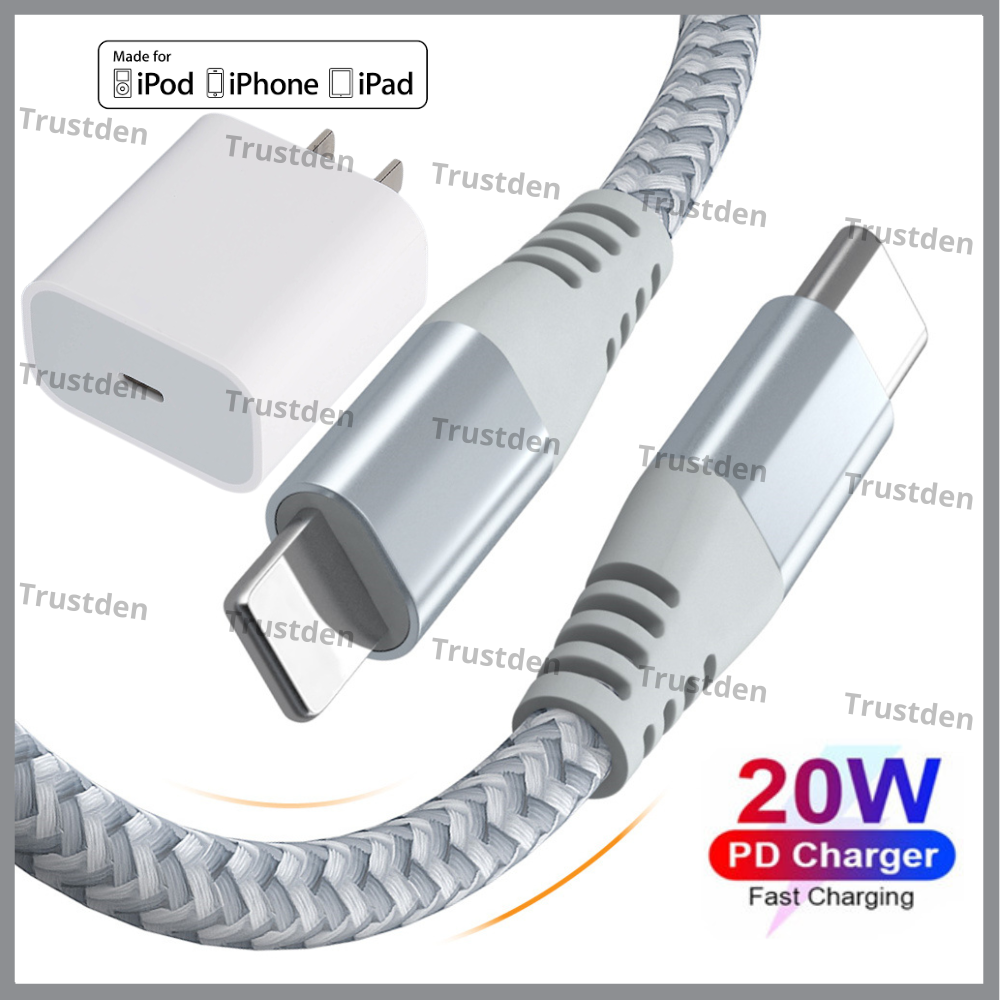 20W USB C Power Adapter Cube For iPhone 13 12 11 XR iPad Fast Charger Cable  Cord