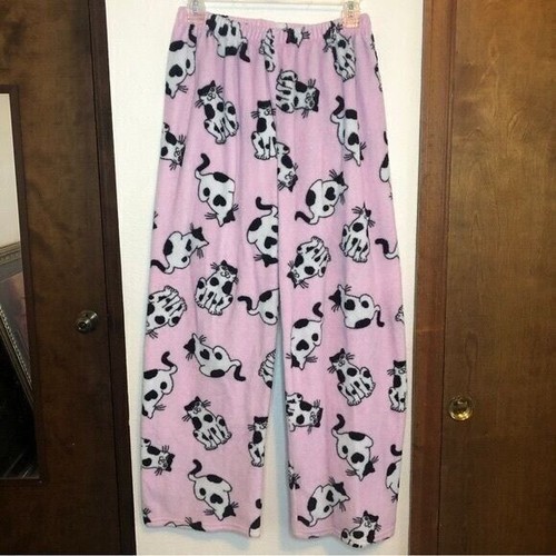 Character Youth Girls Medium Fluffy Fleece Pink Black White Cats Pajama Bottoms