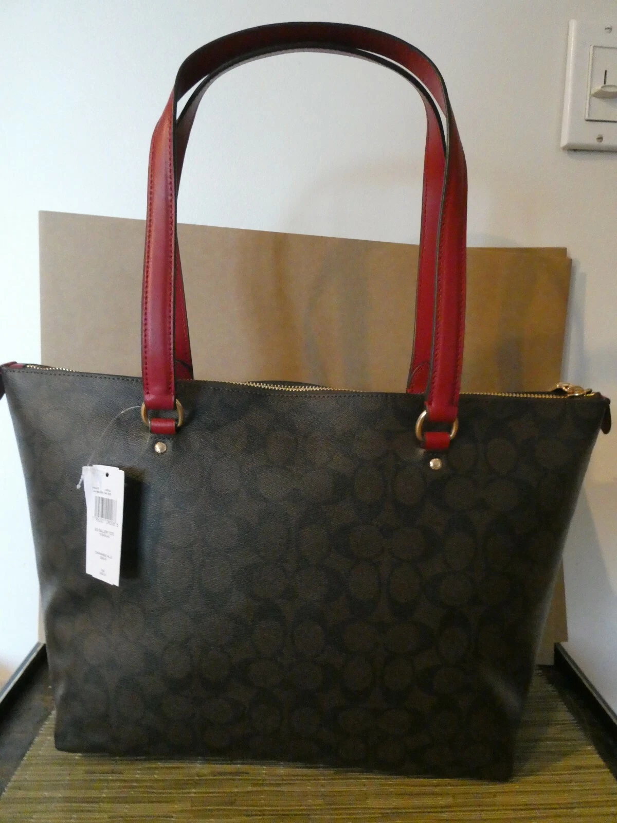 Borsa Coach Gallery in tela firmata borsetta stile ORO MARRONE ROSSO # 79609