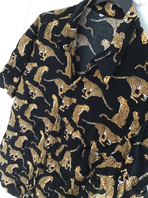 kurzarm  hemd schwarz ca. M Gepard animal print boho blogger