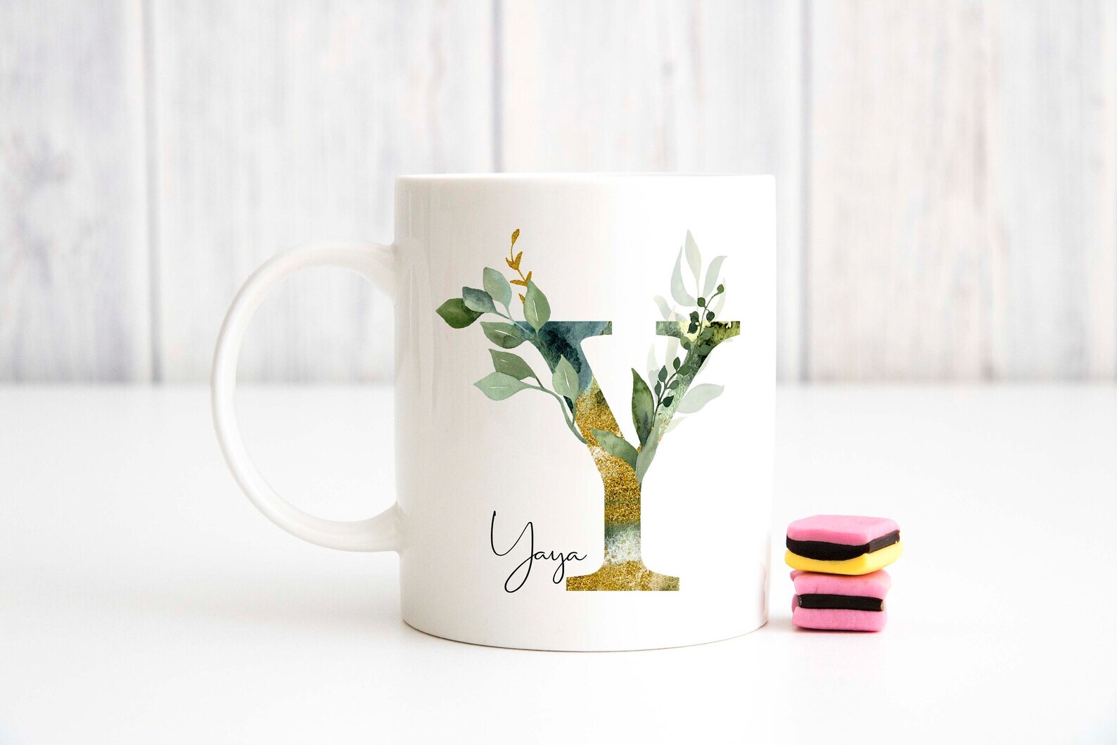 Personalized Name Initial Letter Monogram Floral Alphabet Mug Y Gold Initial