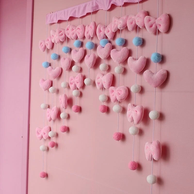 Girls Plush Door Curtain Garland Bowtie Heart Shaped Pompom Ball Home Decor Chic - Image 4 of 4