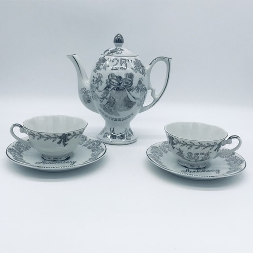 Lot of 25th Anniversary Dishes Tea Cups Saucers Teapot Norcrest Lefton - 第 1/9 張圖片