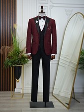 Mens Suit 3 Piece Slim Fit Wedding Groom Party Wear Red from Parez Suits