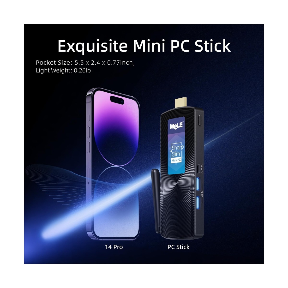 MeLE PCG02 Fanless Mini PC Stick Windows 11 Home Celeron N4000(up