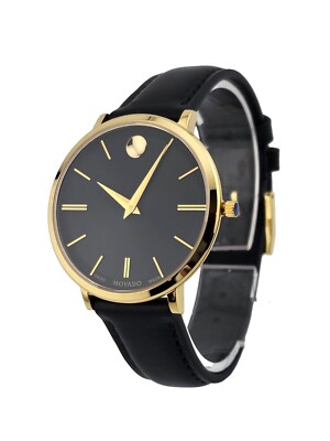 Movado Ultra Slim Black Dial Leather Strap Women's Watch - 0607091