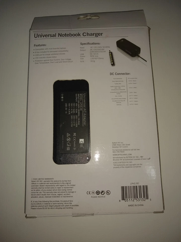 Case Logic LPHC-90 Universal Notebook Charger 90w AC w/ USB charge Port - Image 2 of 2