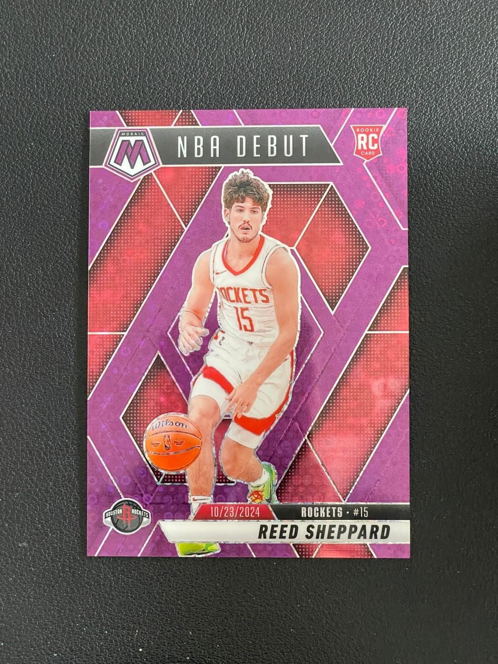 Reed Sheppard 2024-25 Panini Mosaic NBA Debut Fast Break Purple Disco 29/50 RC
