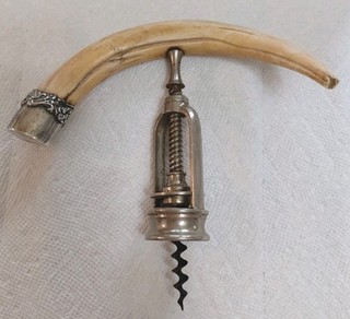 Antique Victorian Signed Sterling Boar Tusk Wine Bottle Opener Cork Screw PARIS