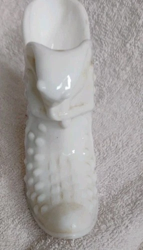 White Milk Glass Cat Head Hobnail Boot Figure 6 In Cottage Core Vintage