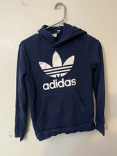 Adidas Hoodie Boys Size Medium Navy Blue Big Logo Front Pockets