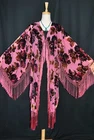 Art to  Dark Pink Flower Burnout Velvet Fringe Opera Coat Duster Kimono Jacket