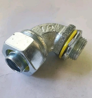 HUBBEL 3542 90° Conduit Fitting Connector, 1/2 In, Liquid-Tight, Steel Zinc - Image 1 of 4