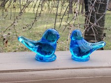 Vintage Blue Bird of Happiness Lot of 2 Signed Ron Ray 1991 1997 Glass 4x3