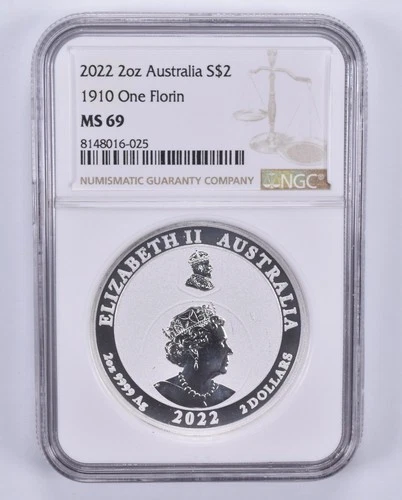 2022 Australia 2 Dollars 2 Oz Silver 1910 1 Florin MS69 NGC Brown Label *6964