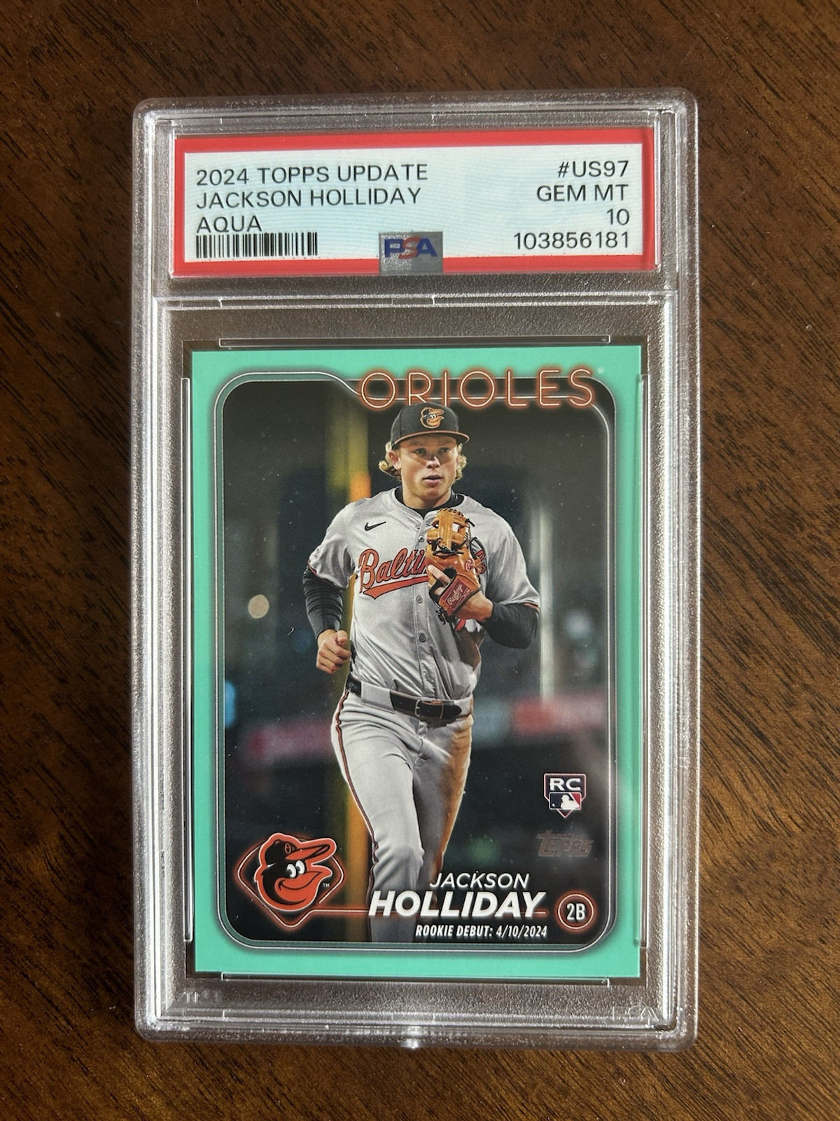 2024 TOPPS UPDATE JACKSON HOLLIDAY AQUA PSA 10 GEM MINT RC #US97 ROOKIE DEBUT