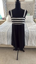 Adrianna Papell Black and White Striped Cotton Blend Empire Waist Dress