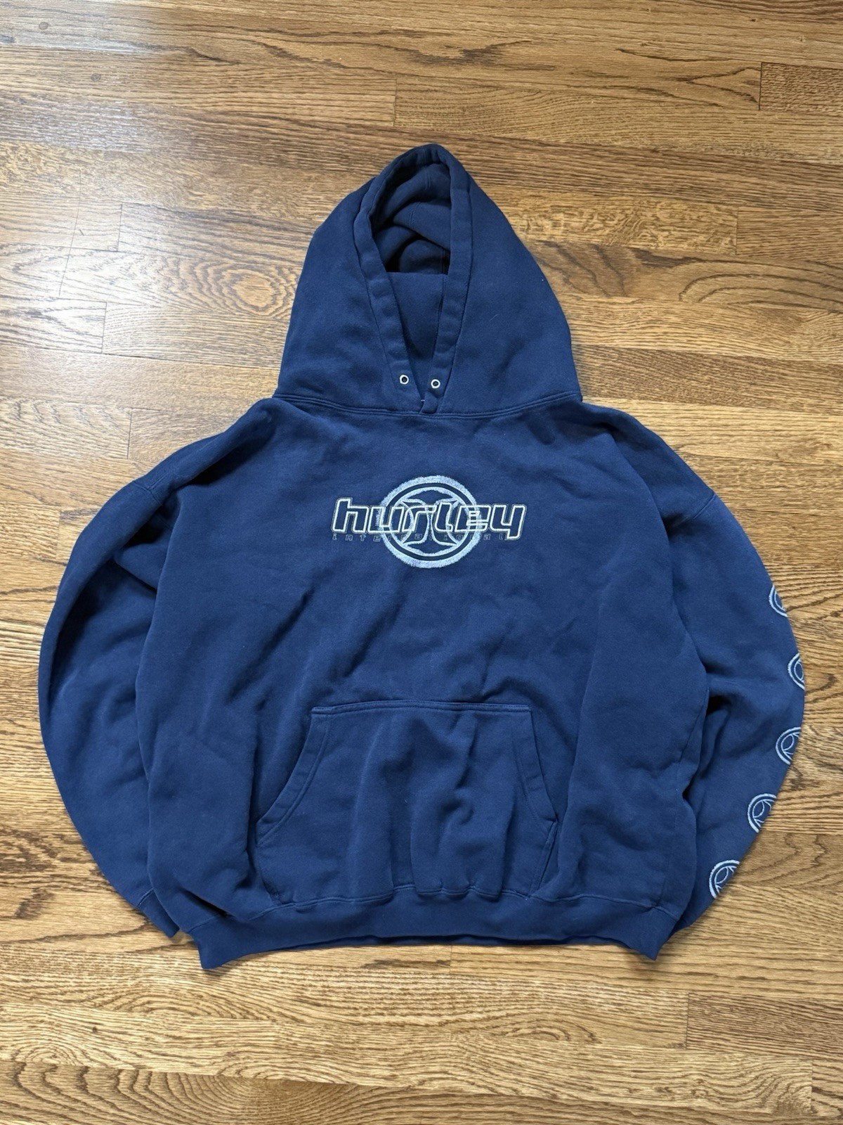 Sudadera con Capucha Hurley Surf Vintage Manga Azul Marino Logo Y2K Skate Surf Pullover L