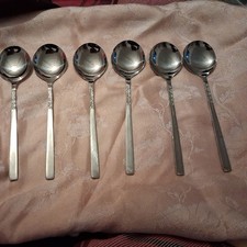 6 X Viners Love Story Soup Spoons Daisy Pattern Vintage Cutlery (18cm)