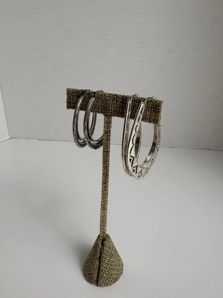 Lucky Brand Oval Hoop Earrings Lot Of 2 Silver Tone Boho Southwest Western - Image 3 of 4