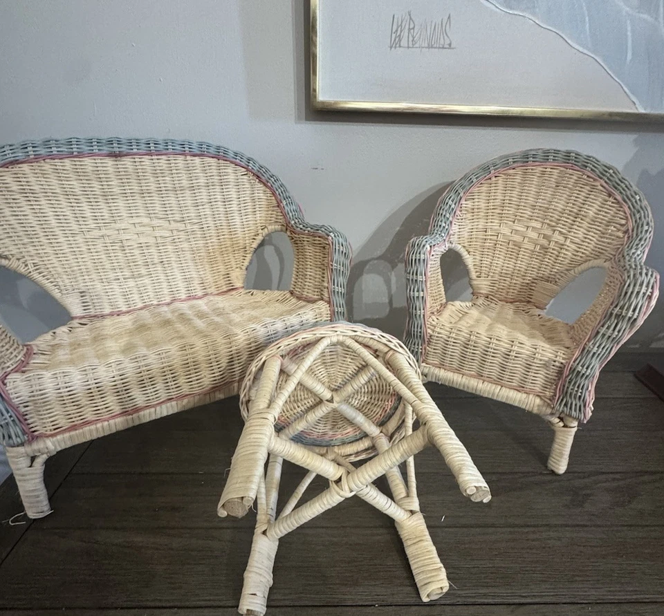 Sillón de mimbre de ratán/animal de peluche grande vintage - sillón - mesa Foto 2 de 4