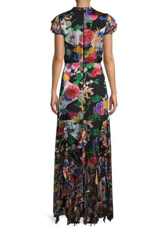 💕 VESTIDO MAXI FLORAL ALICE & OLIVIA US$ 895 Laurette mistura de seda babado tamanho 6 LKNU - Imagem 4 de 4