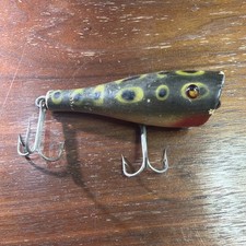 Vintage Wood Popper Fishing Lure Green Red W/...