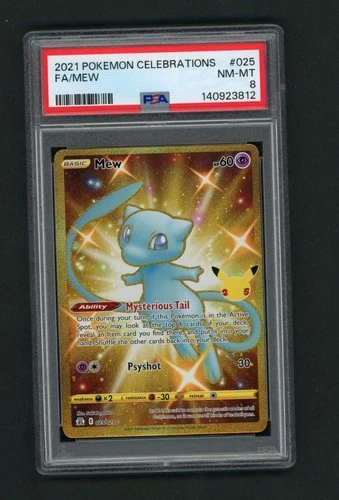 2021 FA / Mew (Secret) 025/025 Celebrations Holo Pokemon Card PSA 8