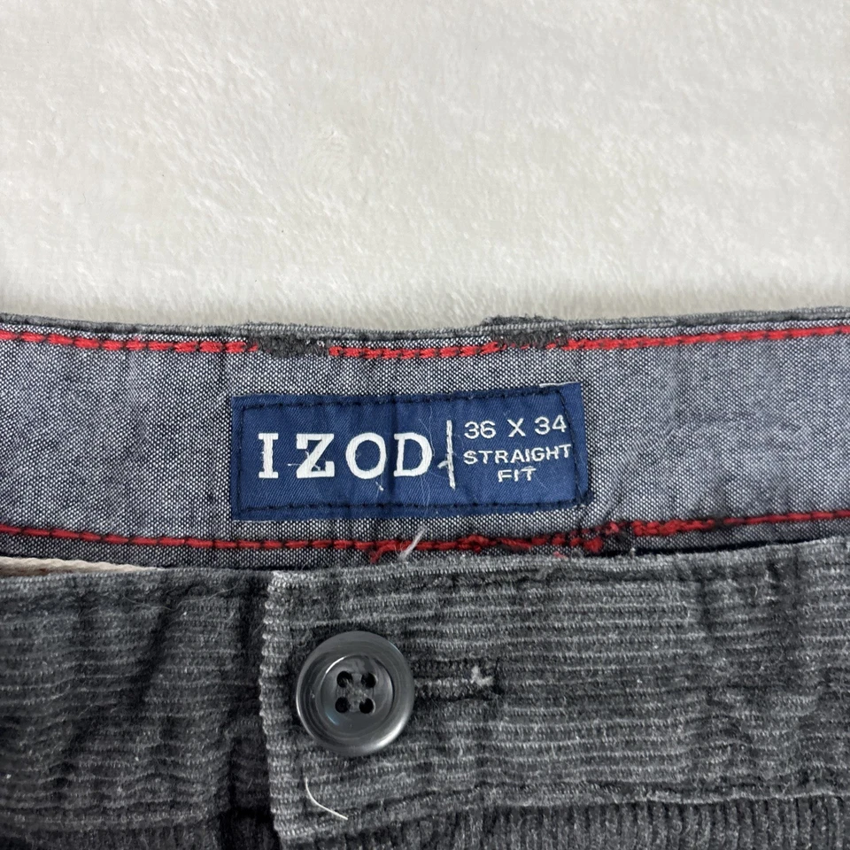 Calça masculina de veludo IZOD tamanho 36x34 ajuste reto cinza clássica mistura de algodão - Imagem 2 de 4
