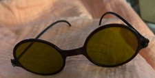 Antique Wilson Bakelite Round Frame Sunglasses, C1920, Org Sleeve-case, Lime/Yel