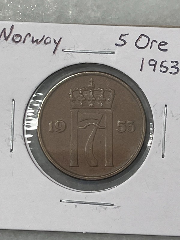 1953 Norway 5 Ore Coin