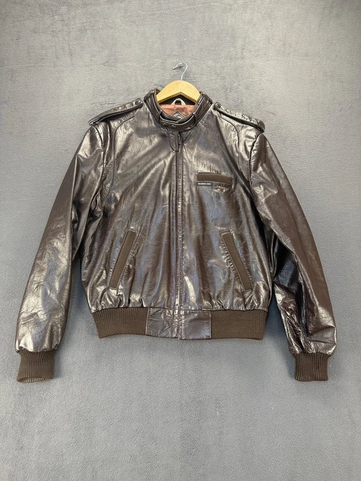 Chaqueta De Colección Solo Miembros Marrón Imitación Cuero Talla 44 Bombardero Moto Estilo Años 80 Foto 3 de 4