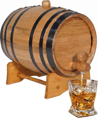 2 Liter Oak Aging Barrel with Wood Stand, Bung & Spigot - Mini Whiskey Barrels f