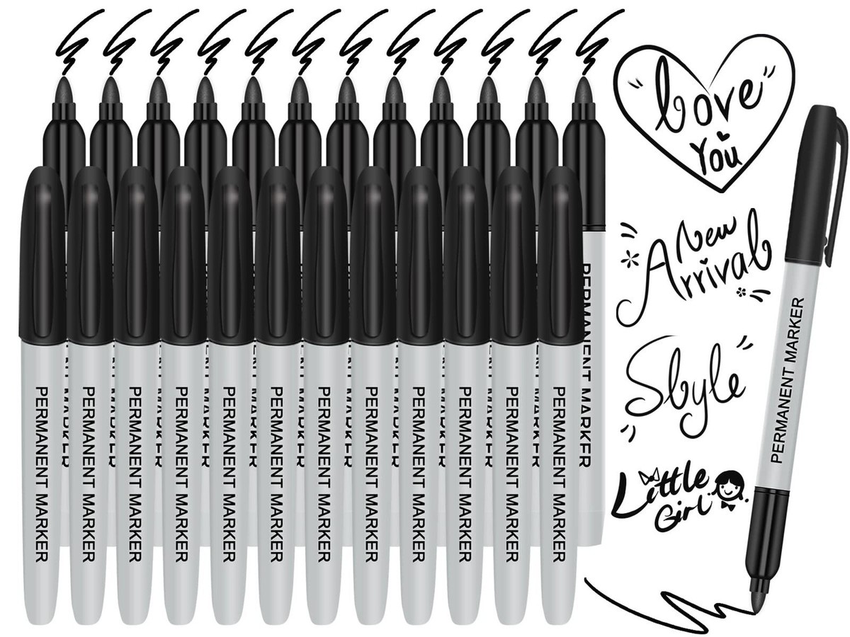 Permanent Marker Pens, 24 Counts Black Fine Point Permanent Marker
