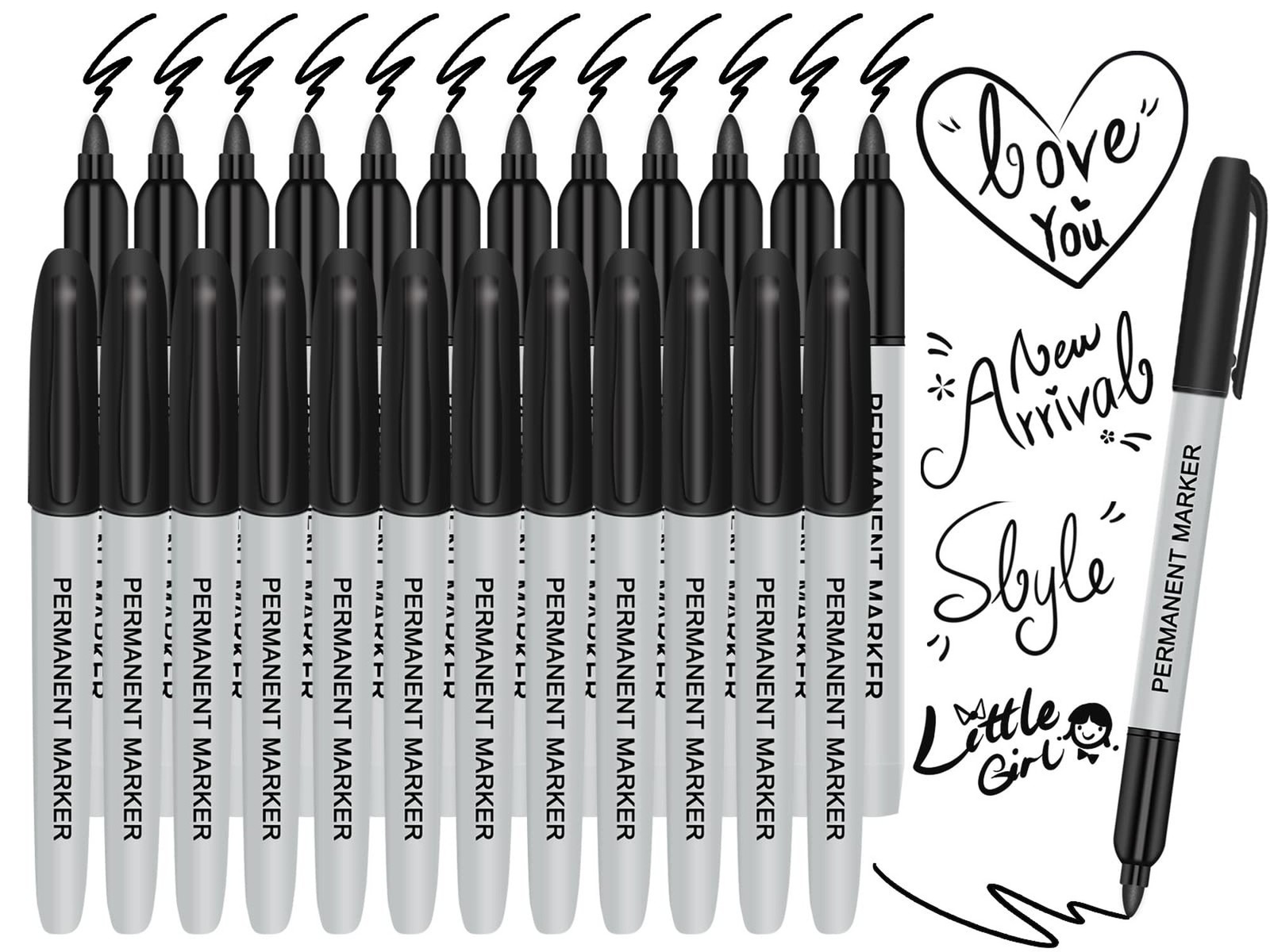 Permanent Marker Pens, 24 Counts Black Fine Point Permanent 